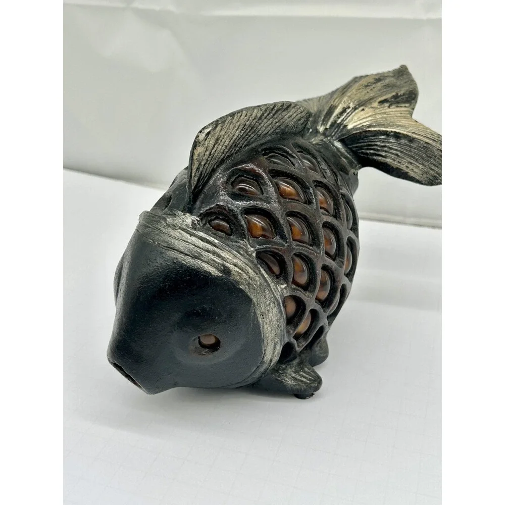 Vintage Heavy Cast Iron Koi Fish Goldfish Japanese Garden Candle Lantern
